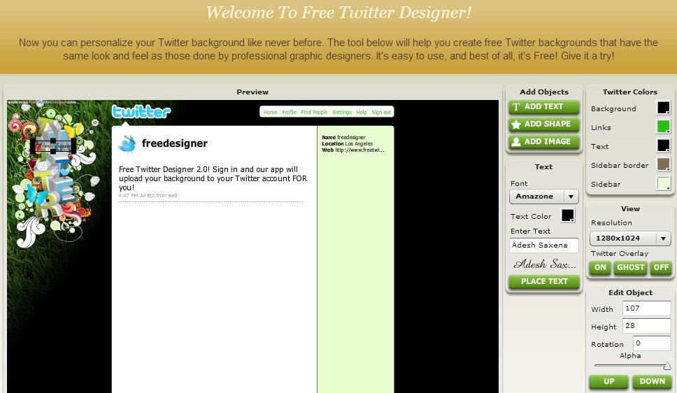 Free Twitter Designer tool